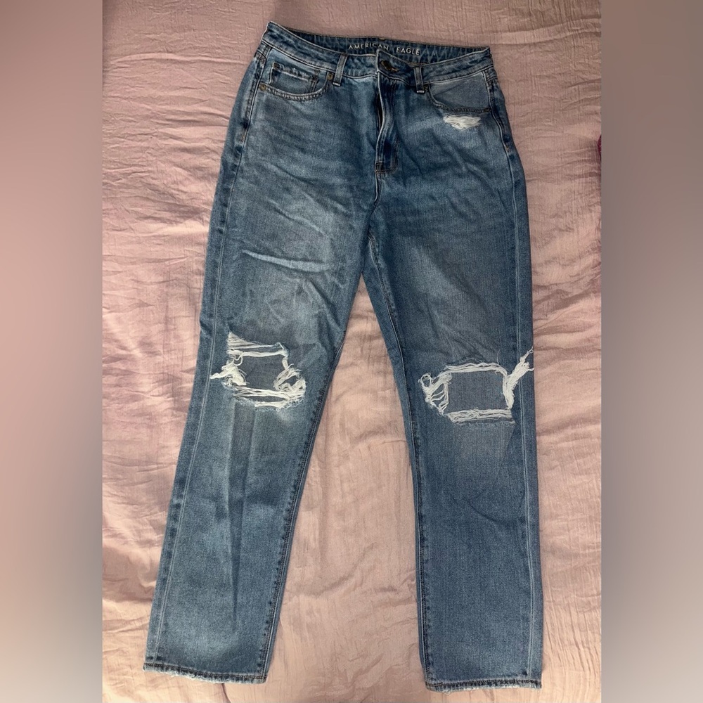 Stylish Blue Distressed Mom Jeans